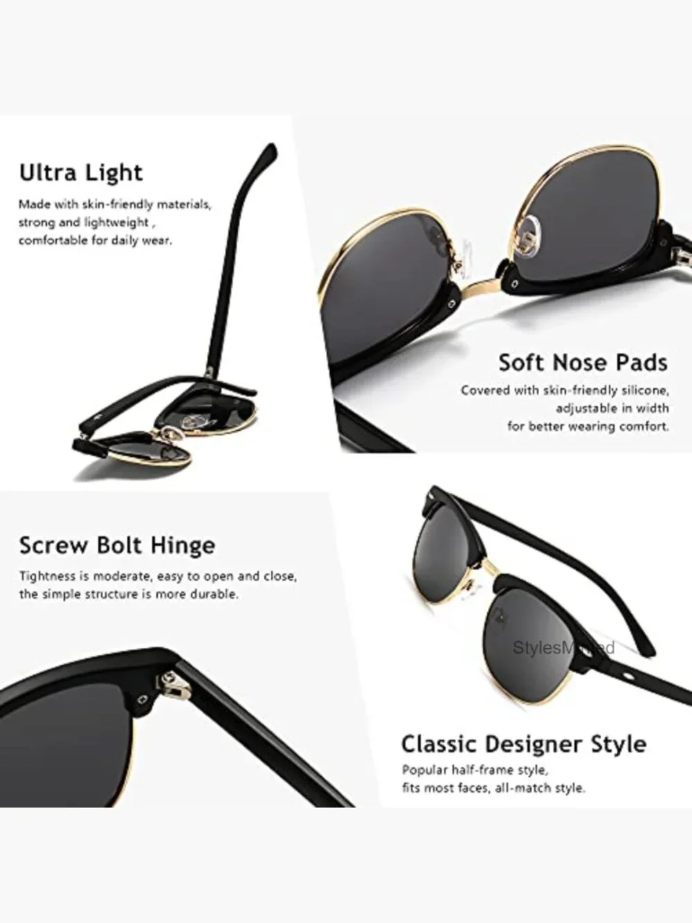 Classic Half-Frame Polarized Sunglasses with UV400 Protection for Driving &